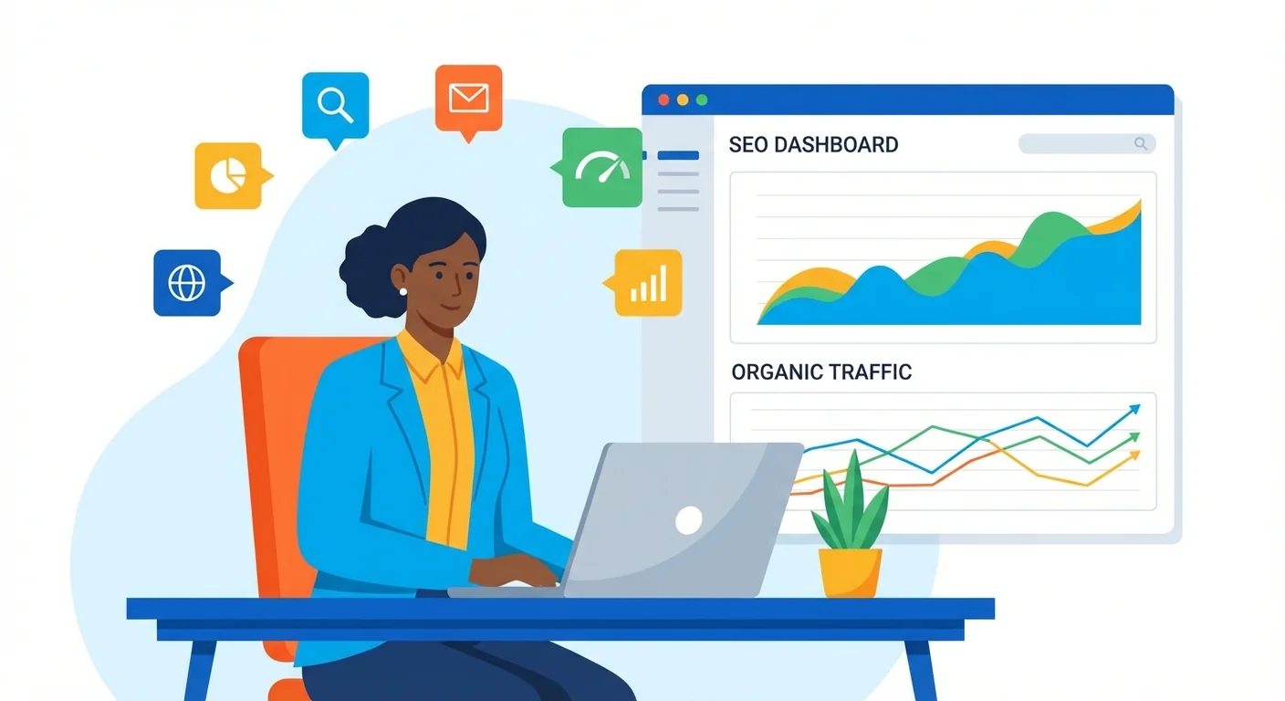 Person analyzing SEO metrics on laptop