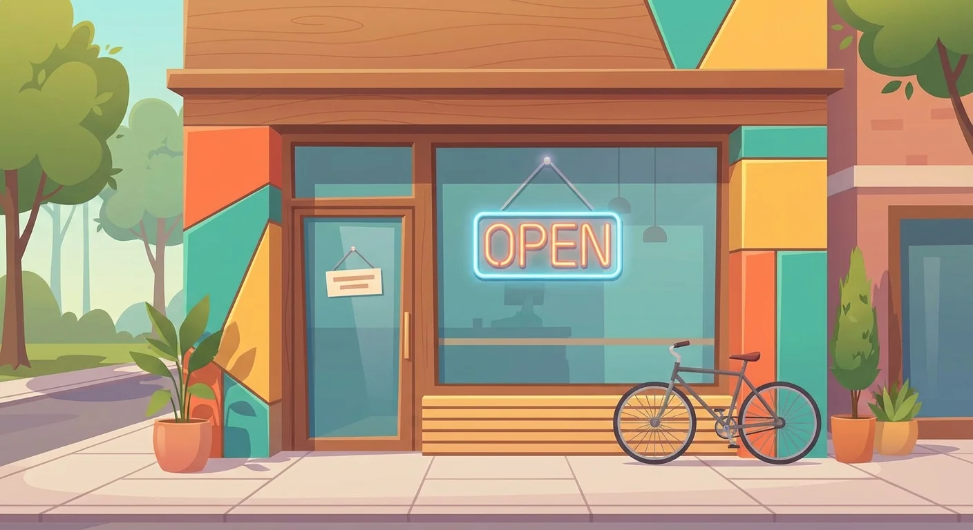 Small business storefront with open sign