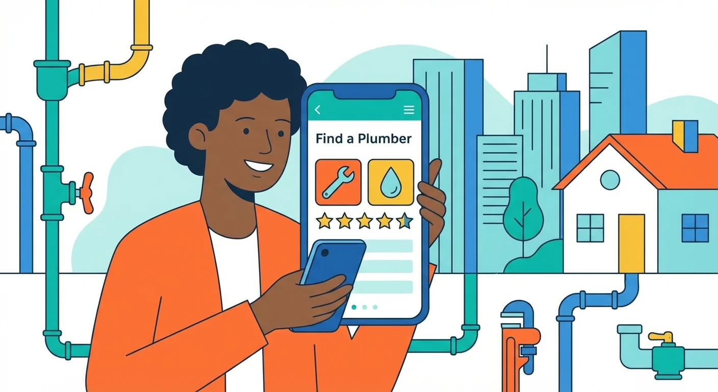 Person searching for plumber on smartphone