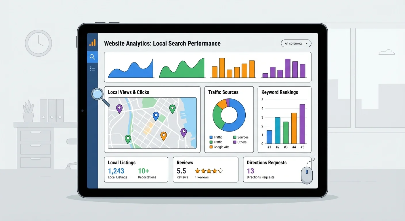 Website analytics dashboard showing local search performance